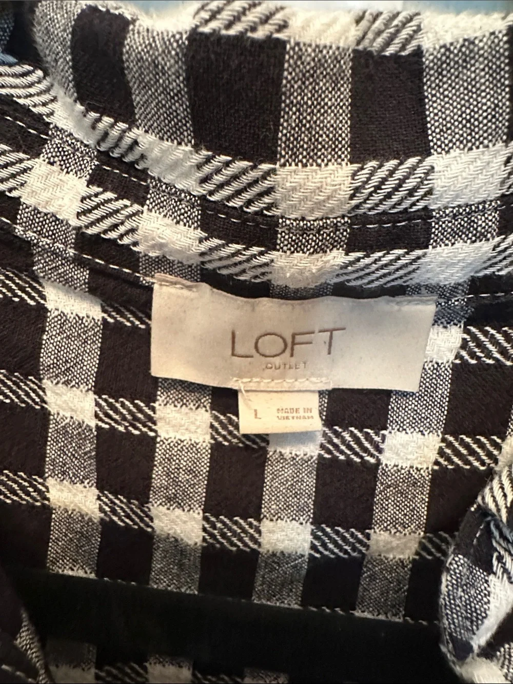Loft 100% Cotton Black & White Check Button-Front Women’s Top Large - Picture 2 of 5
